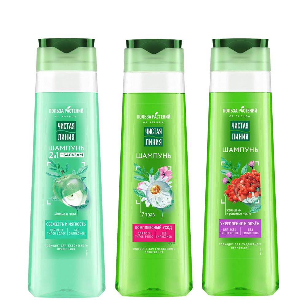 Шампунь для волос ЧИСТАЯ ЛИНИЯ 3 вида, п/б, 385мл - #1