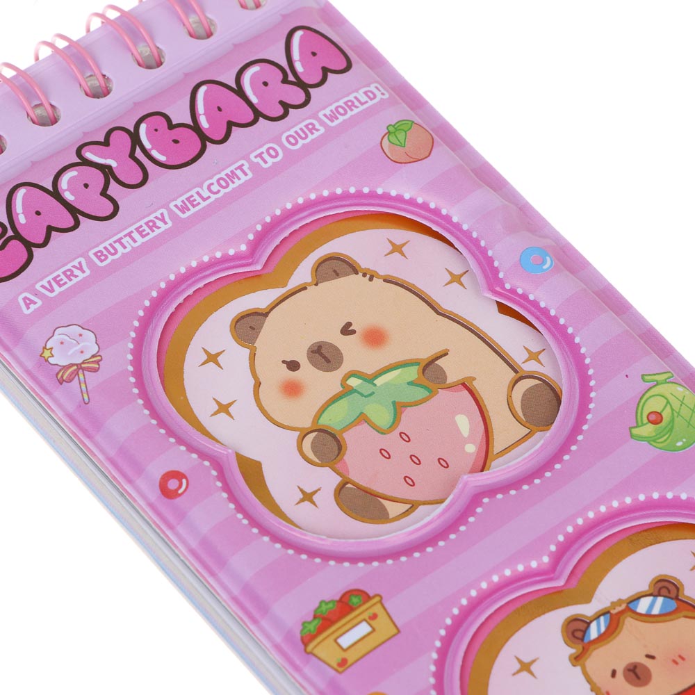 Записная книжка "Капибара" 7х26см, с наклейками и брелоком, PET, бумага, 4 дизайна, шоу-бокс - #4