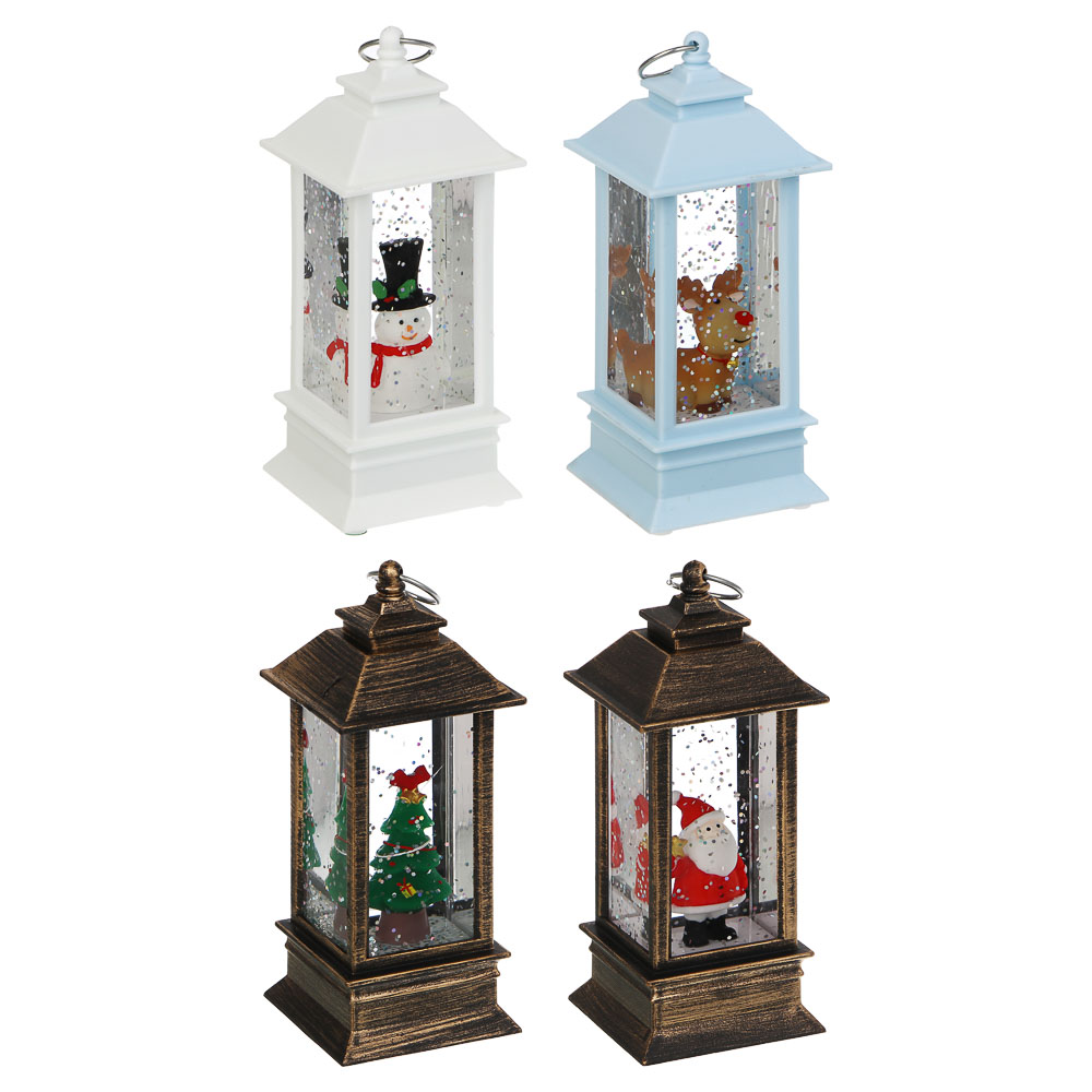 СНОУ БУМ Светильник LED в виде фонаря со снегом, 5,5x5,5х13см, PC, ABS, вода, 3хLR44, 1реж.,4диз. - #1