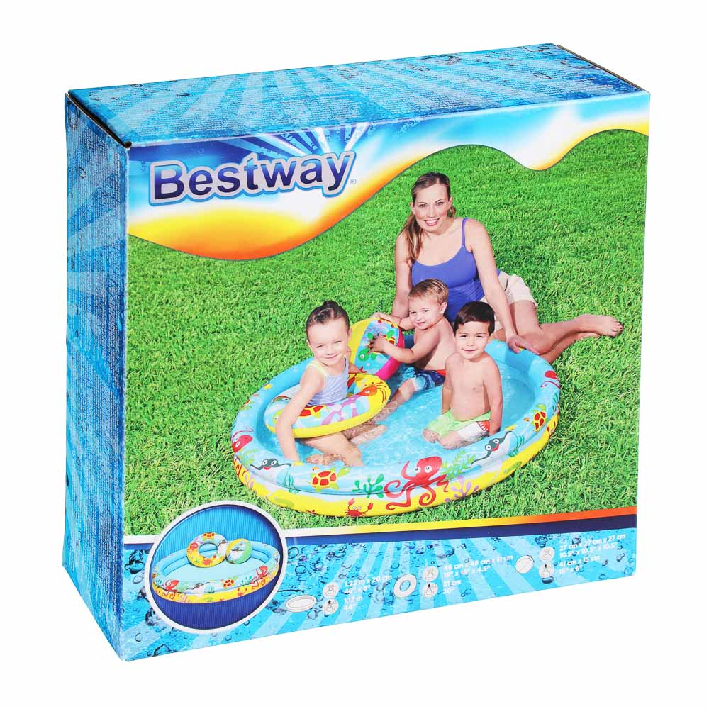 Бассейн надувной Bestway, детский + набор (круг для плавания, мяч) - #2