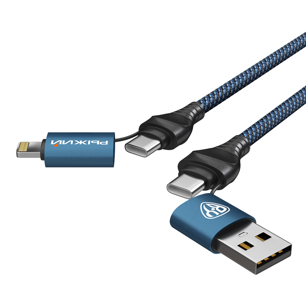 BY Рыжий Кабель для зарядки Diverse 4в1 USB/iP/microUSB/Type-C, 1м,  3А, PD 65W, тканевый, черный - #4