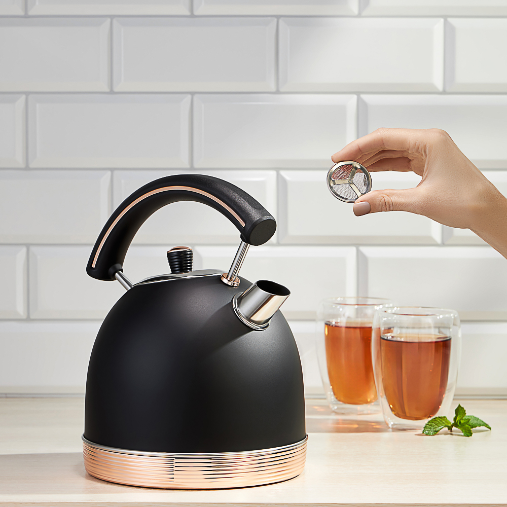 LEBEN Чайник электрический 1,8 л, 2200 Вт, металл, черный с золотом, термометр - #13