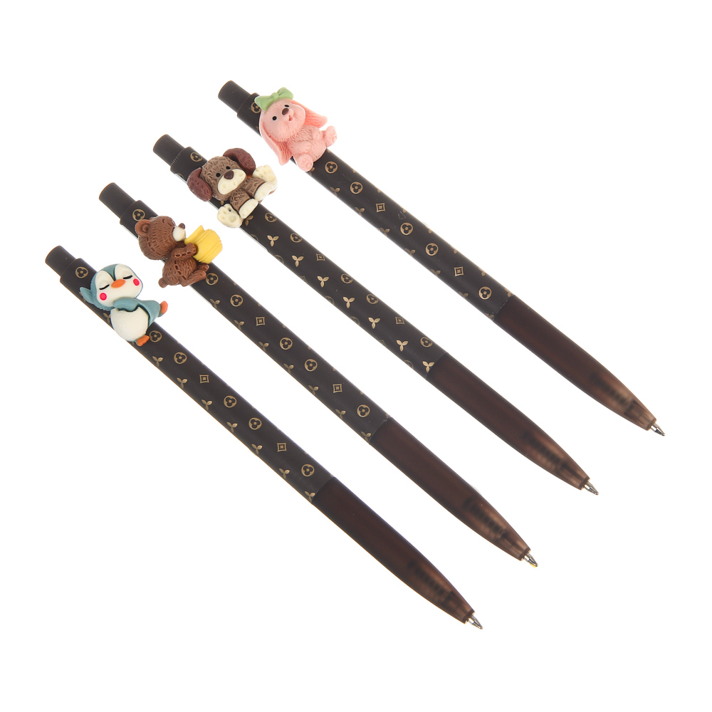 Ручка шариковая автоматическая синяя 0,7мм, "Милые зверята", 4 вида, шоу-бокс - #1