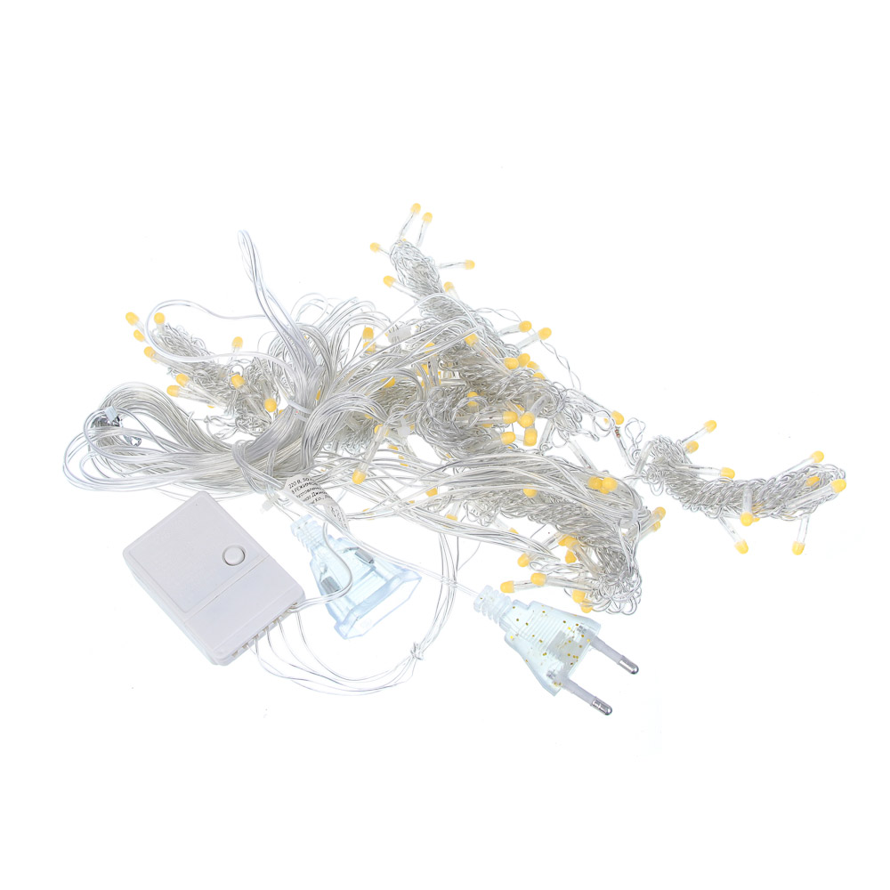 СНОУ БУМ Гирлянда эл. занавес 3х2м, 120 LED, 8 нитей, шампань, 8 режимов, ПВХ прозрачный, 220В - #2