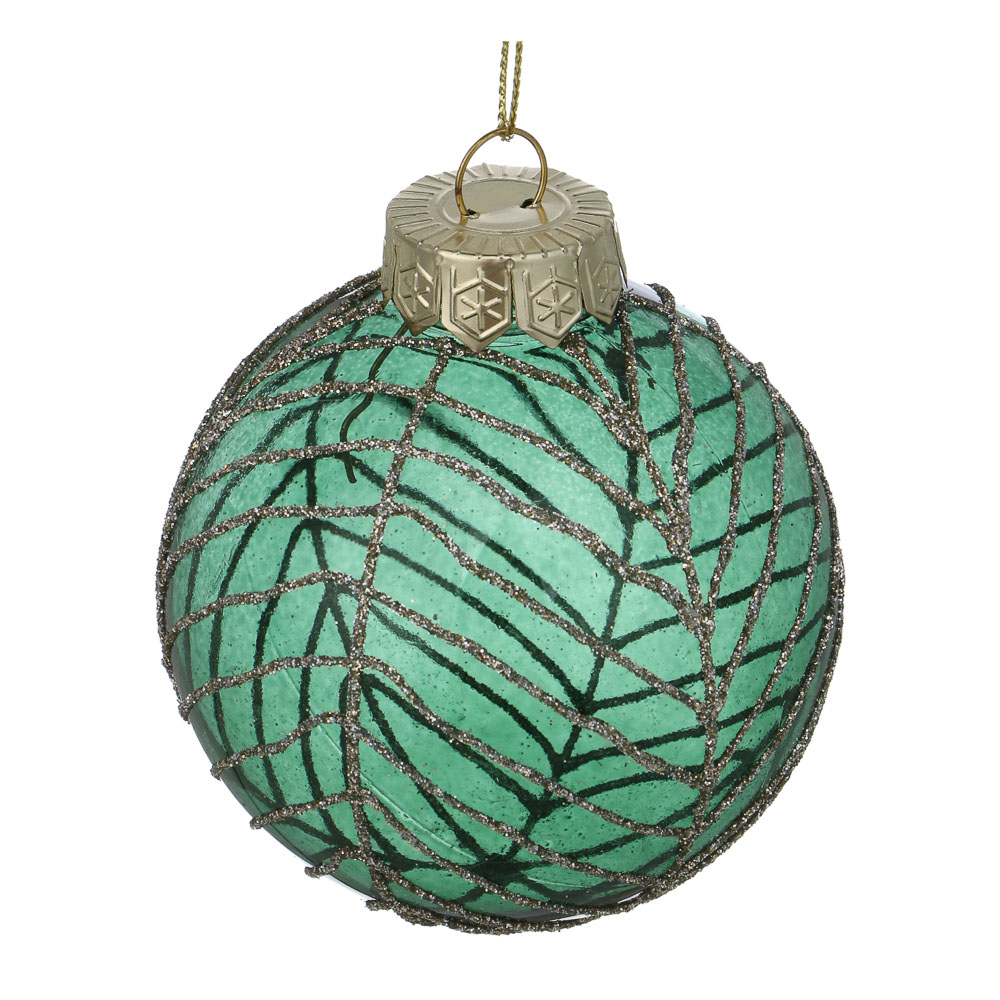СНОУ БУМ Шар пластик 8 см, изумрудный, прозрачный с узором - #2