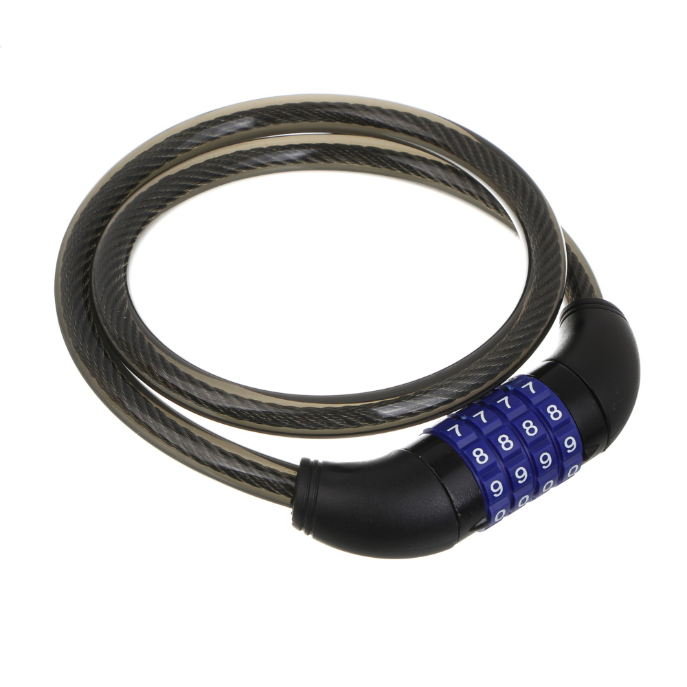 Замок велосипедный тм BY SPORT, противоугонный, тросовый, кодовый, 800х12мм, металл, пластик, черный - #1