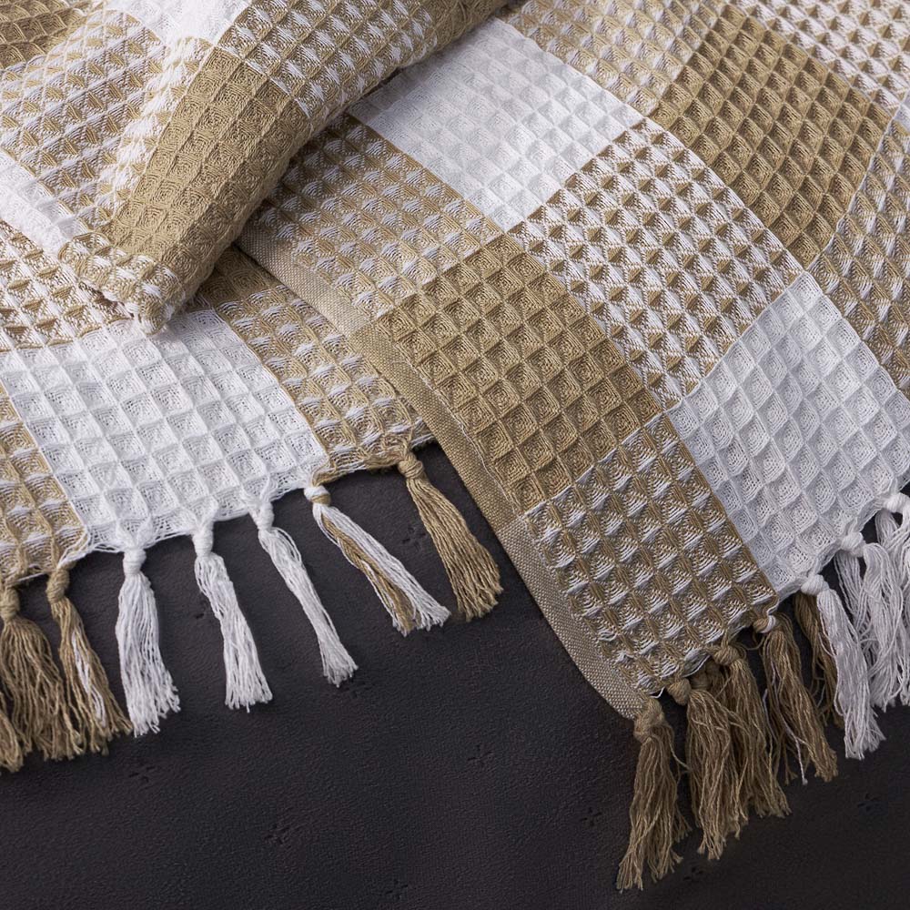 PROVANCE Basic Плед хлопок, 180х200см, клетка, бежевый - #11