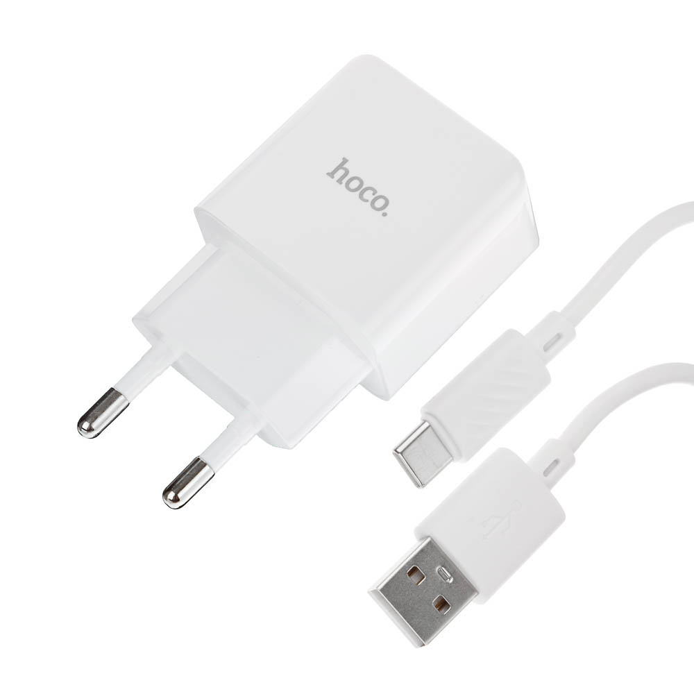 hoco. Комплект зарядное устройство с кабелем модель C106A, USB-A 10.5W, каб Type-C 1м, цвет: белый - #15