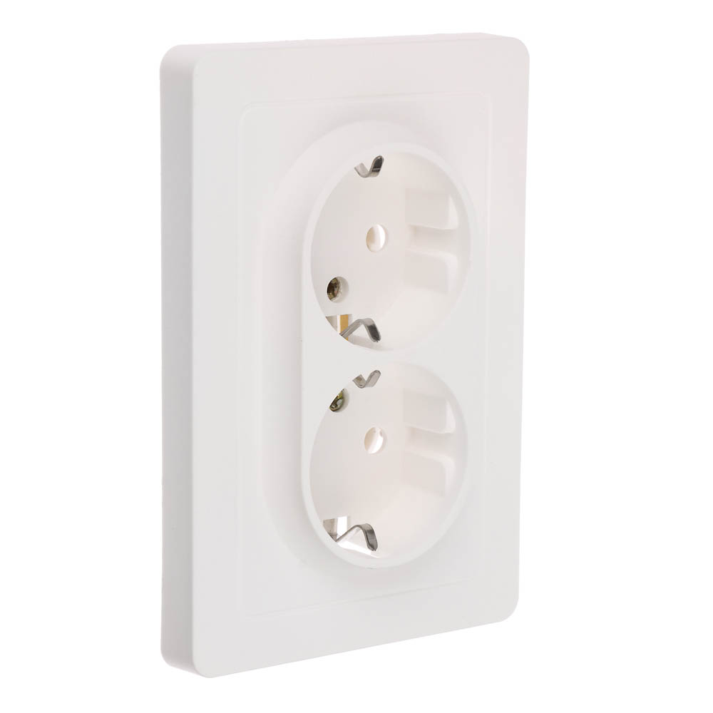 Розетка Intro Style двойная с заземлением 2X2P+E Schuko 16А-250В IP20 СУ белый - #1