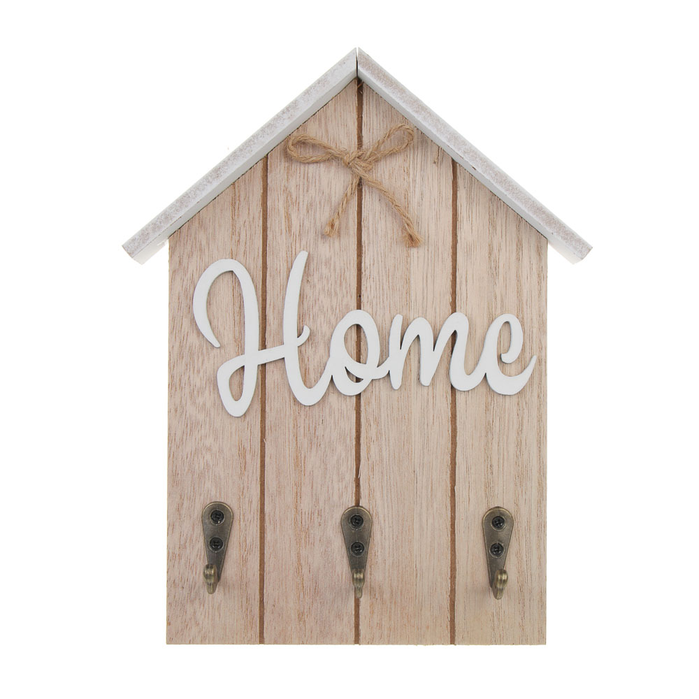 Ключница открытого типа HOME на 3 крючка, 16х20 см, МДФ, металл - #1