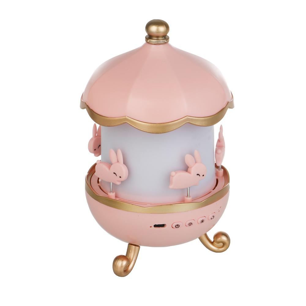 Светильник-ночник проектор BY Карусель, колонка Bt 3Вт, 6 проекций, акб. 1200mAh, USB 5В, розовый - #3