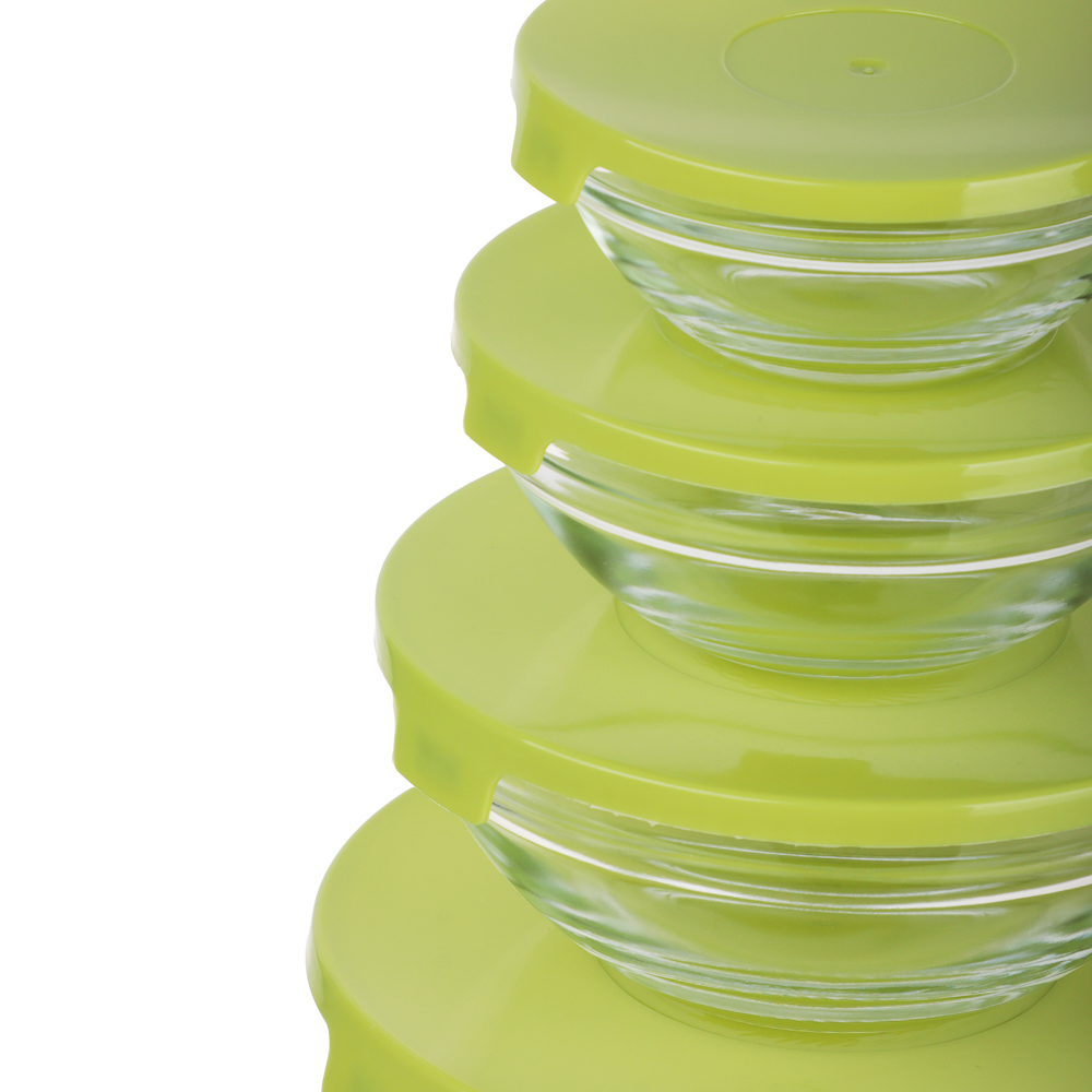 MILLIMI Набор салатников с крышкой 5 шт: 900/ 500/350/200/130 мл, стекло, пластик, оливковый - #2