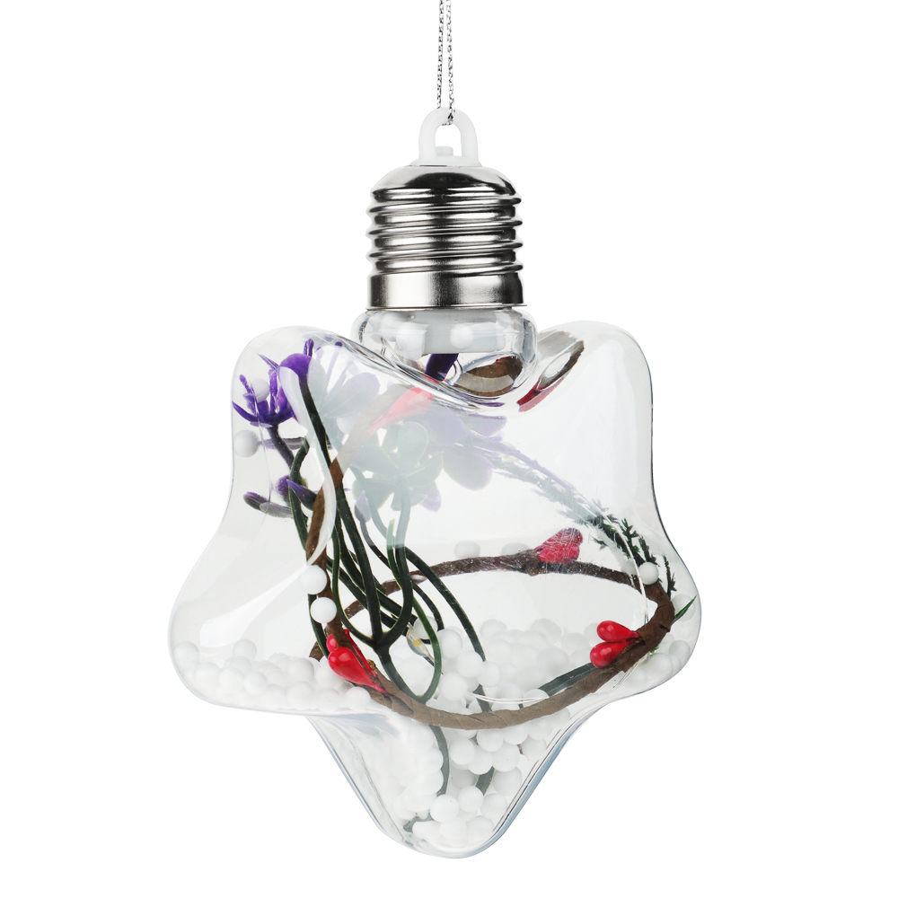 СНОУ БУМ Подвеска 10см прозрачная с декором внутри, шар, звезда, LED, 2 вида - #3