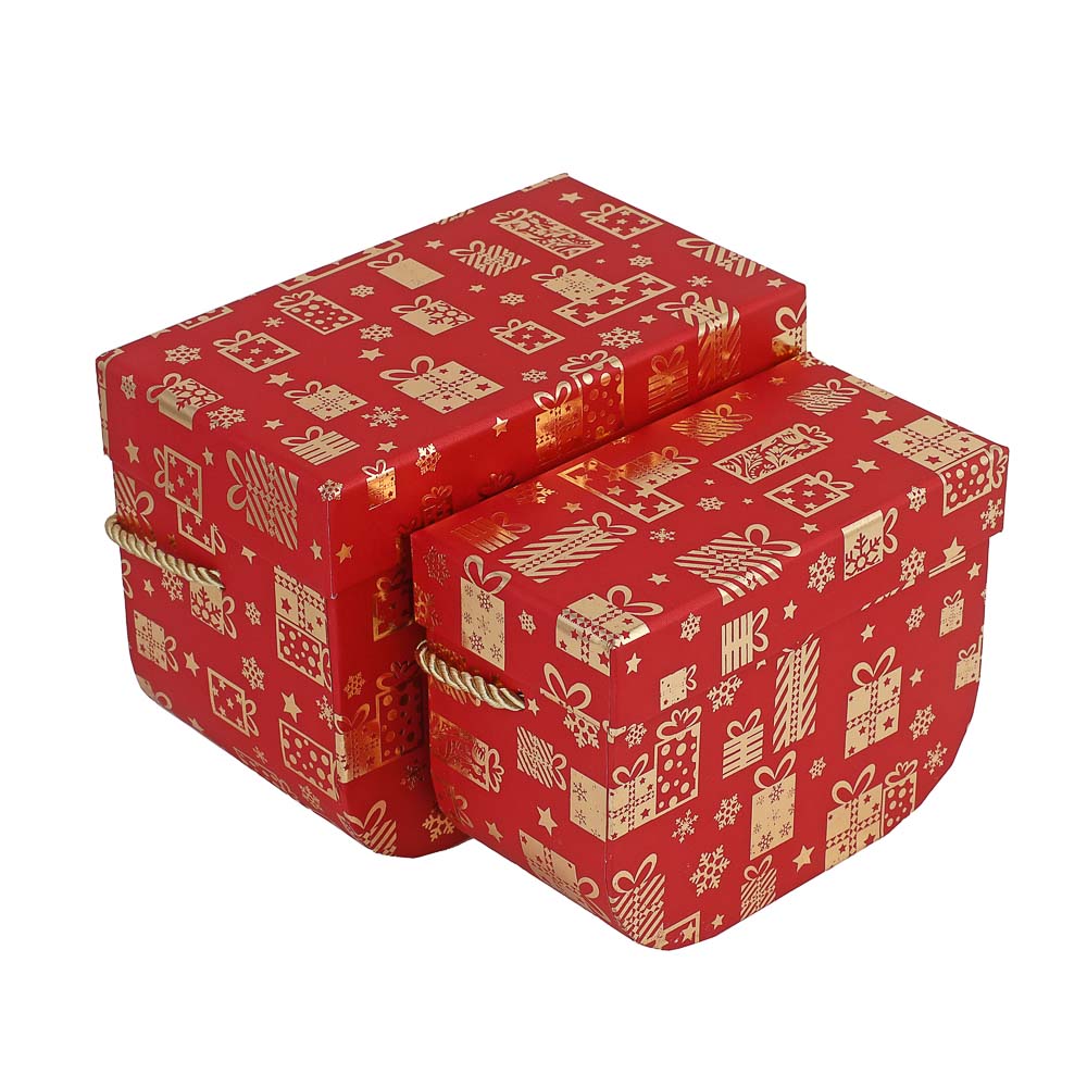Набор подарочных коробок 2 в 1 (15x11,5x7,9 см, 17,7x13,4x10,4 см) с золотым фольг.слоем, красный - #1