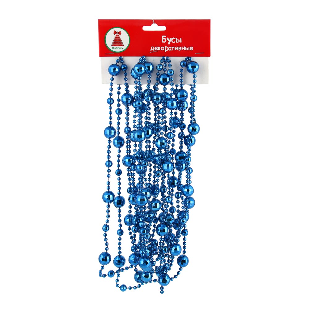 СНОУ БУМ Бусы декоративные, формовые шары разных диаметров, 500 см, пластик, цвет голубой (А13) - #5