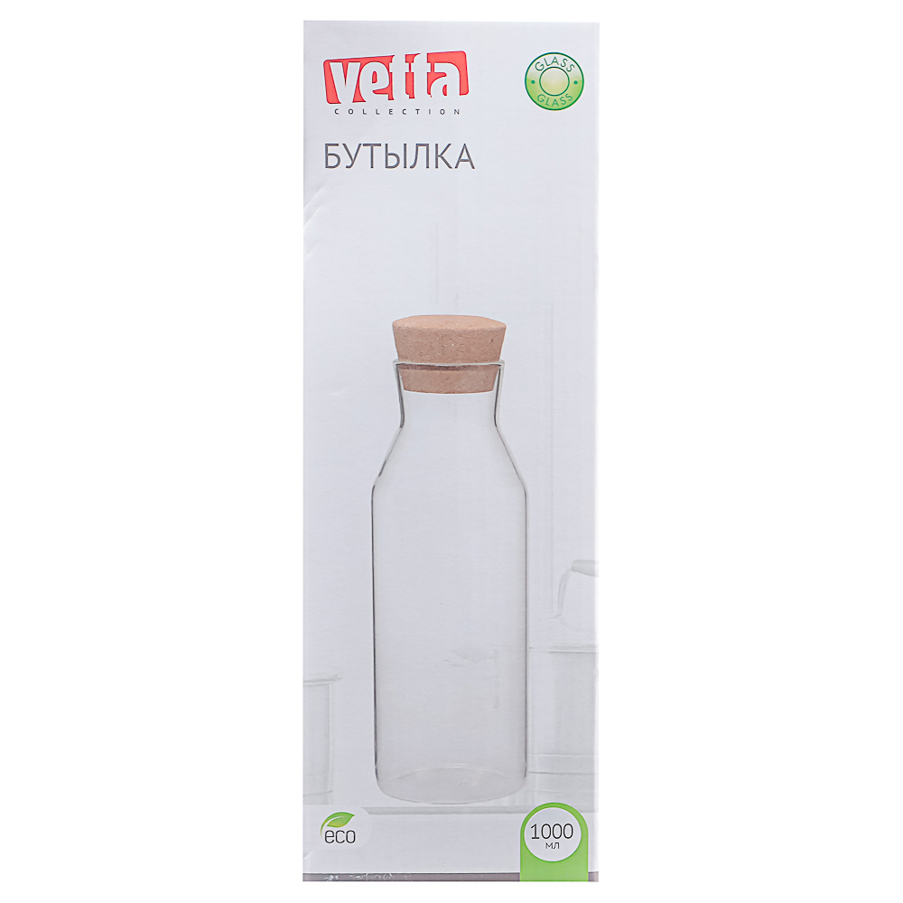 VETTA ЭКО Бутылка 1000мл, 25х9см, стекло, пробка - #5