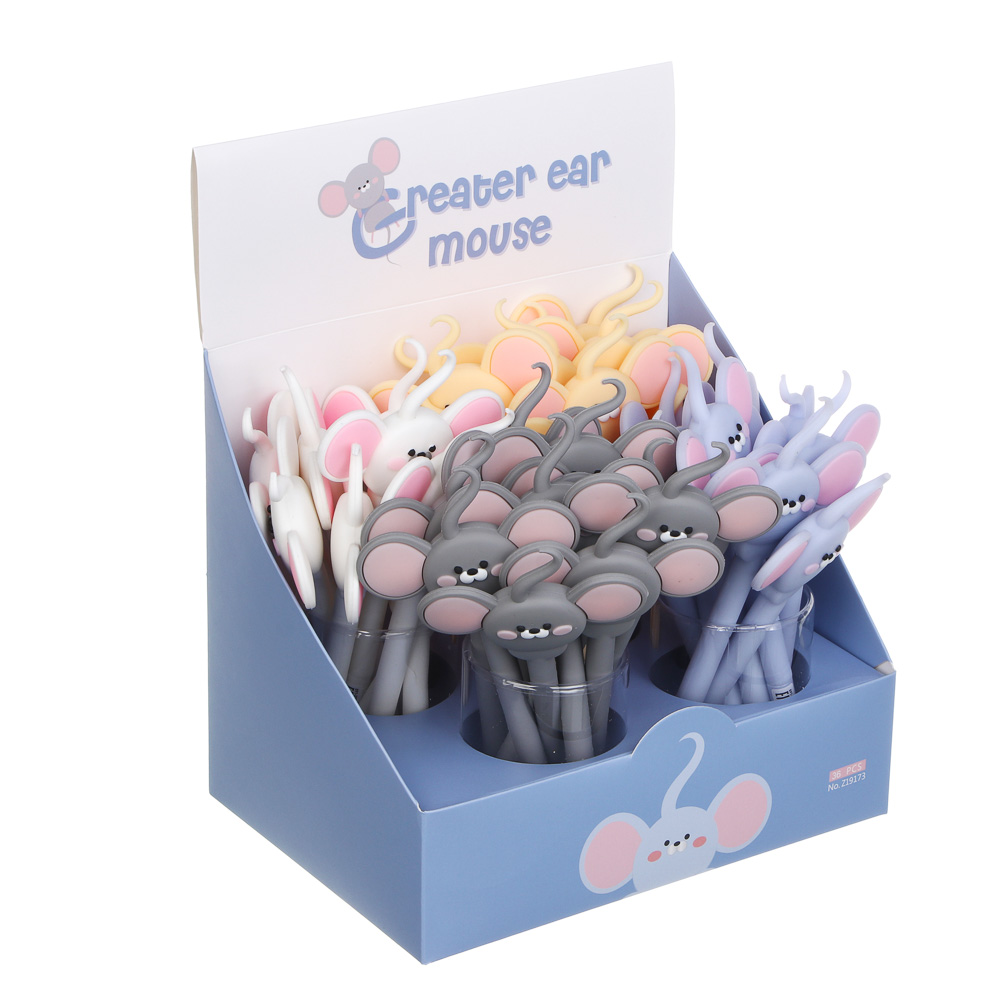 Ручка гелевая синяя "Мышки", силиконовый корпус, 4 вида, шоу-бокс - #7