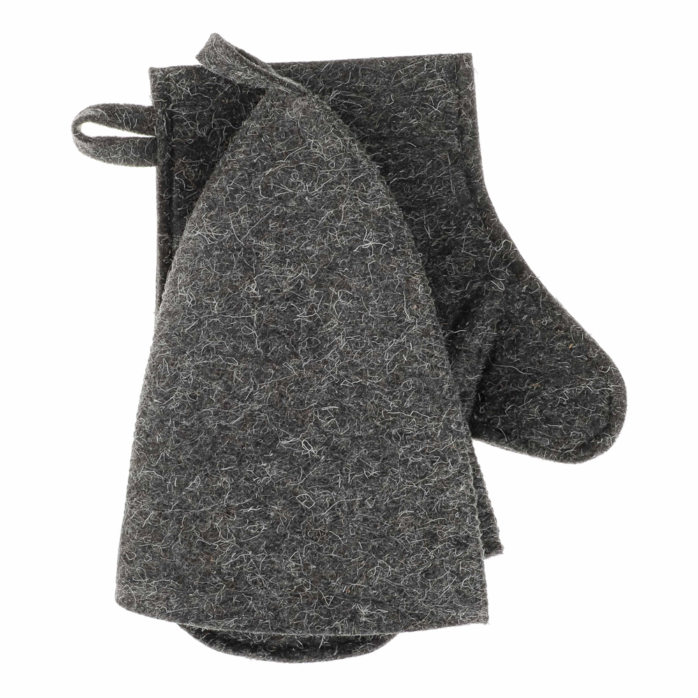 Набор банный ЭКОНОМ 2 предмета без вышивки (рукавица, шапка) в пакете, войлок белый/серый - #12