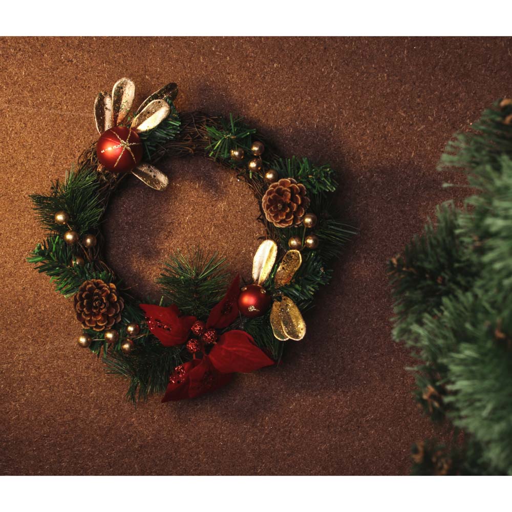 Венок Рождественский Сноубум из ротанга с еловым декором, 20 см - #5