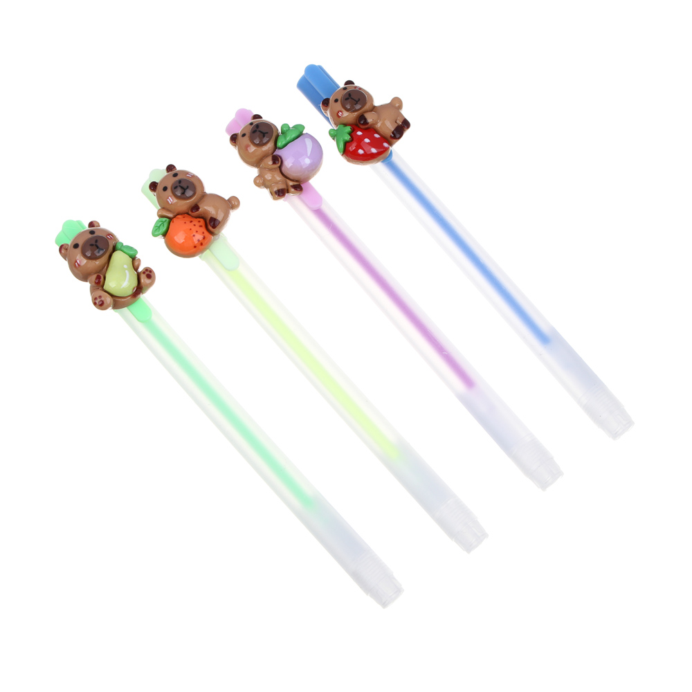 Ручка гелевая цветная, фигурка на клипе "Капибара", 4 цвета чернил, 4 дизайна - #1