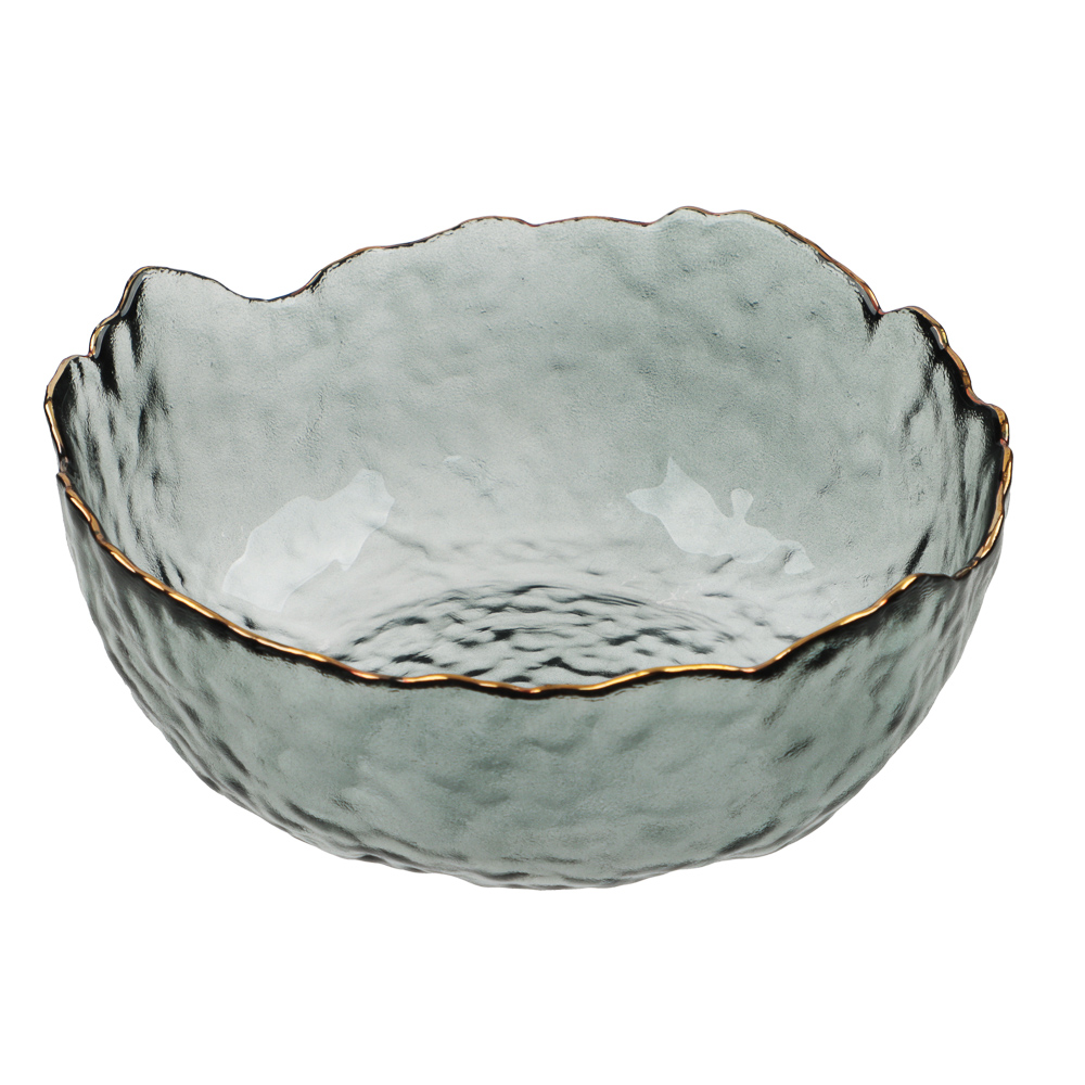 MILLIMI Салатник 13.5x13.5x6см, стекло, серый с золотой каймой - #2