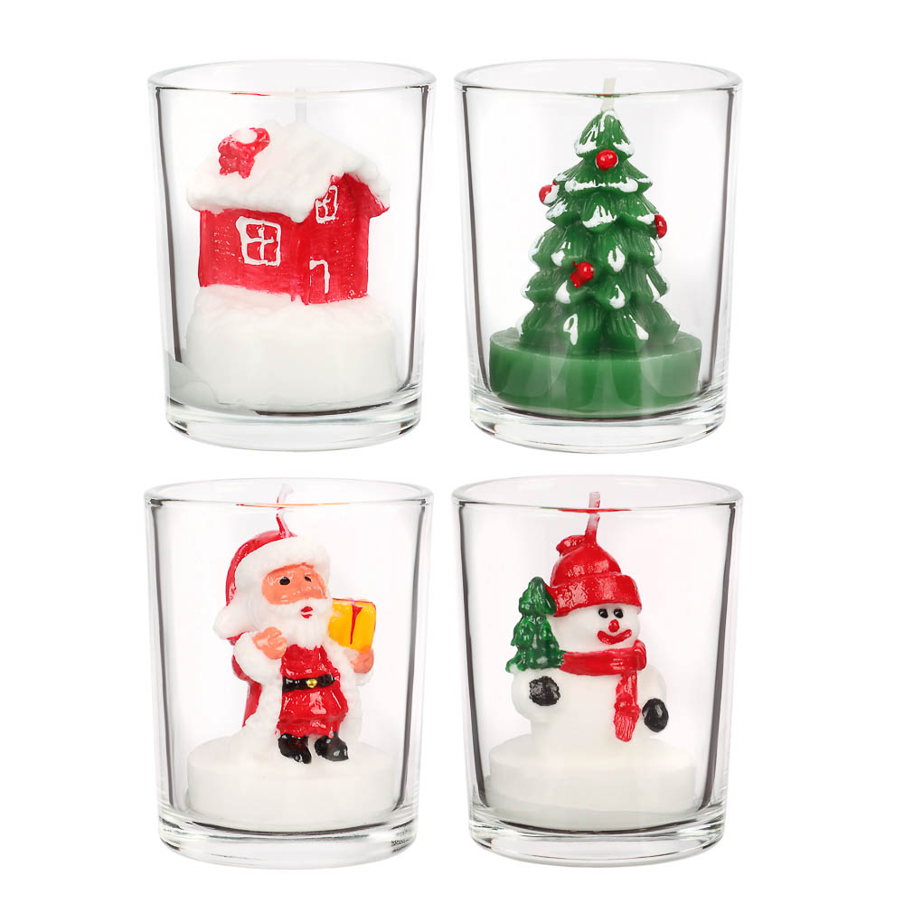 Свеча новогодняя в стеклянном стакане, 5x6 см, парафин, стекло, 4 вида - #1