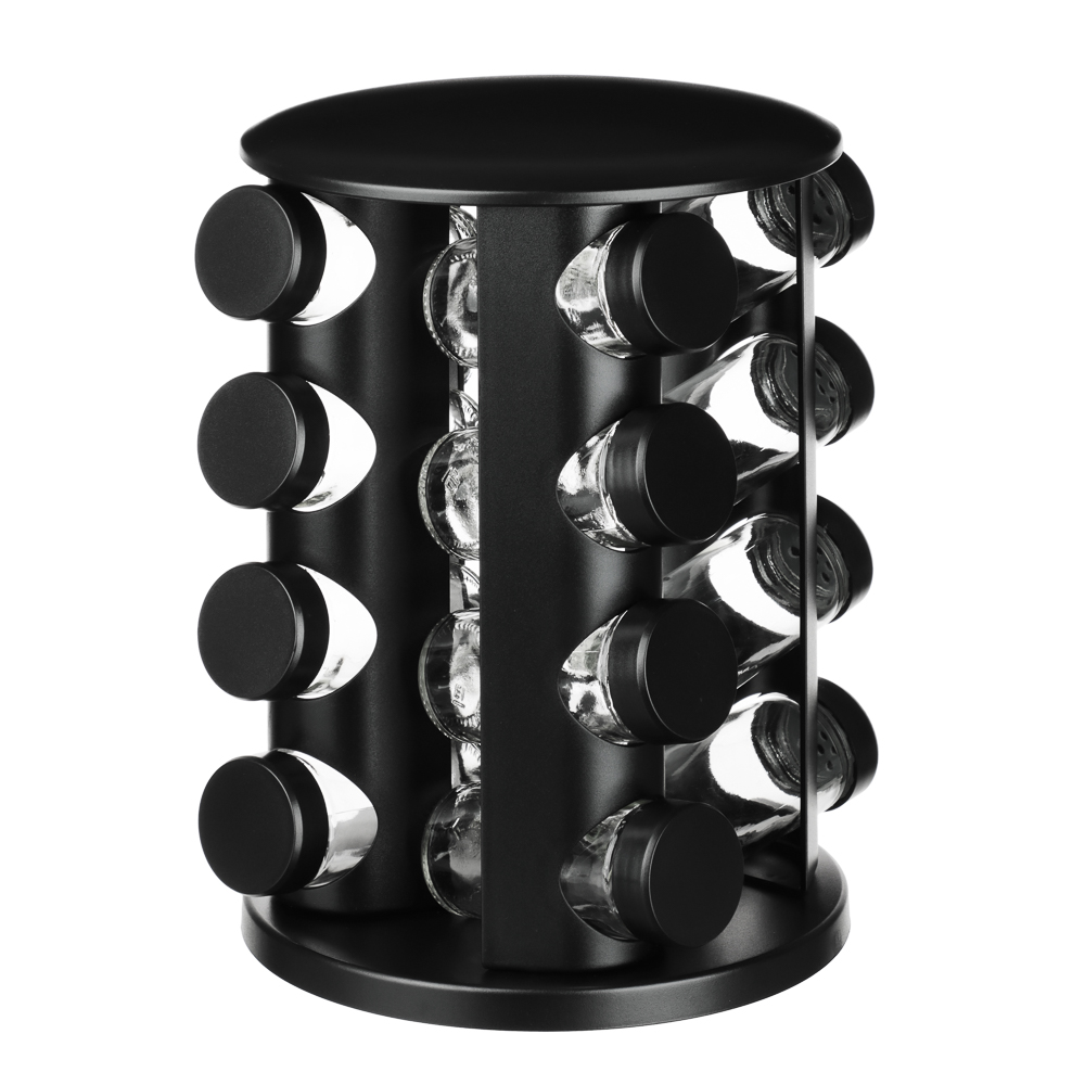 SATOSHI Набор банок для специй 16шт на подставке, 20х20х28см стекло+ABS пластик, черный - #2