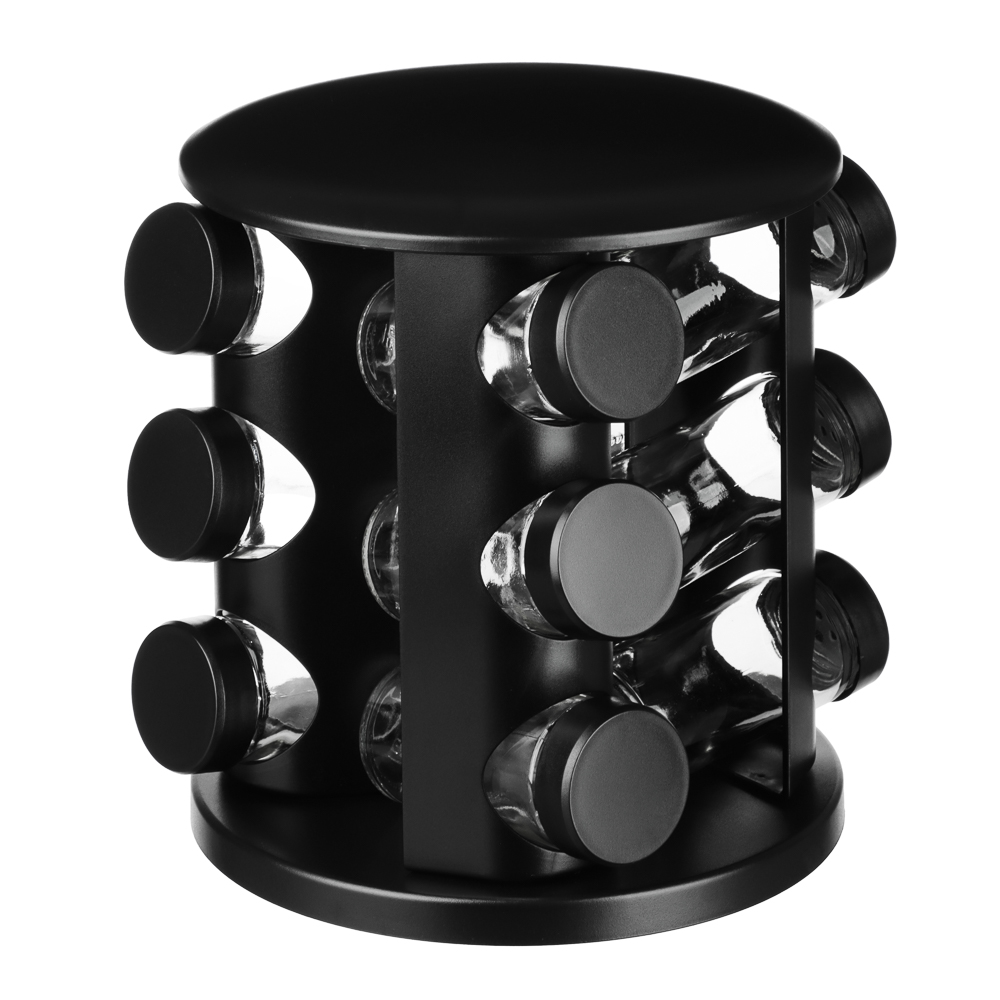 SATOSHI Набор банок для специй 12шт на подставке, 20х20х22см, стекло+ABS пластик, черный - #2