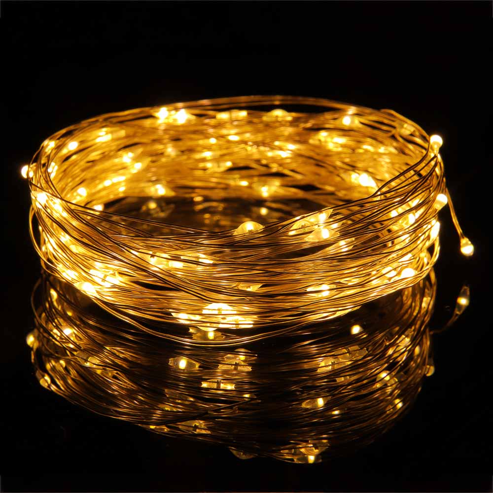 СНОУ БУМ Гирлянда эл. нить росы, 10м, 100LED, шампань, 8 режимов, провол. серебр. цвет, 3хАА - #5