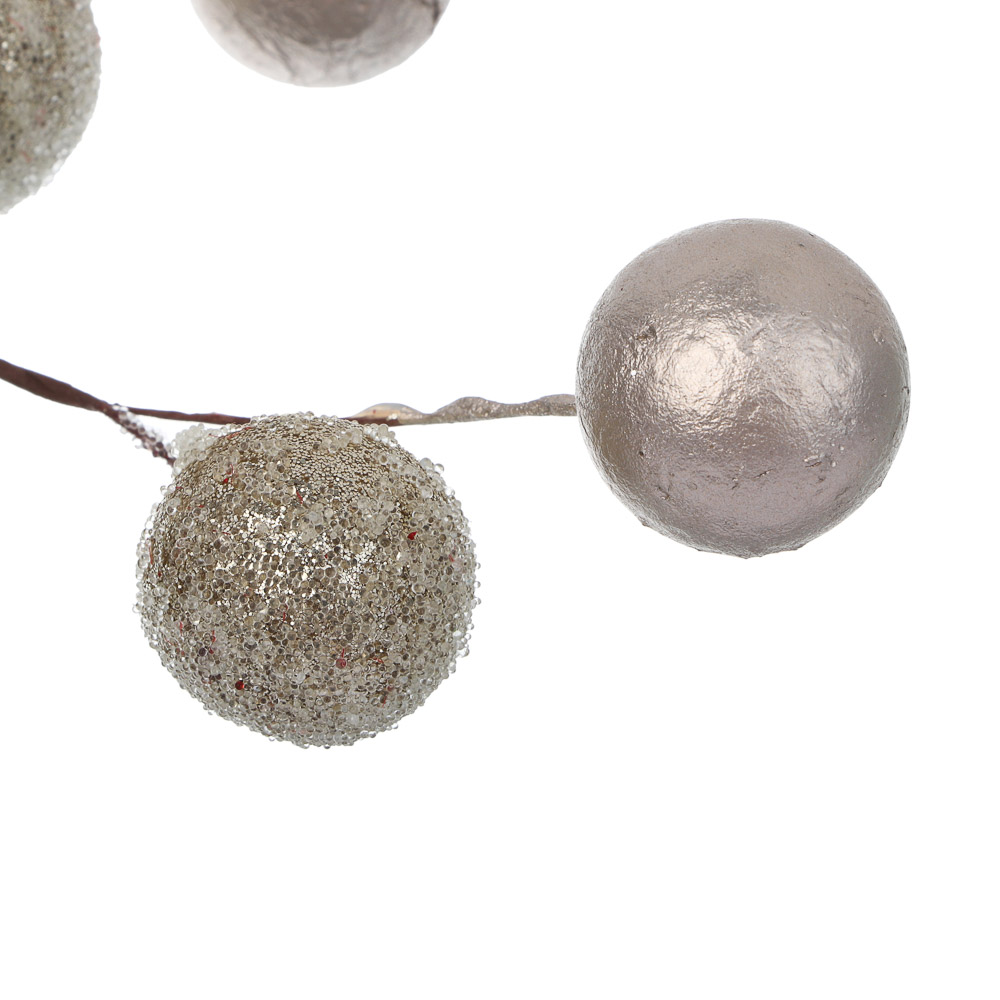 СНОУ БУМ Ветка с декоративными шариками 34 см, металл, пластик, глиттер, 2 цвета, золото, шампань - #4