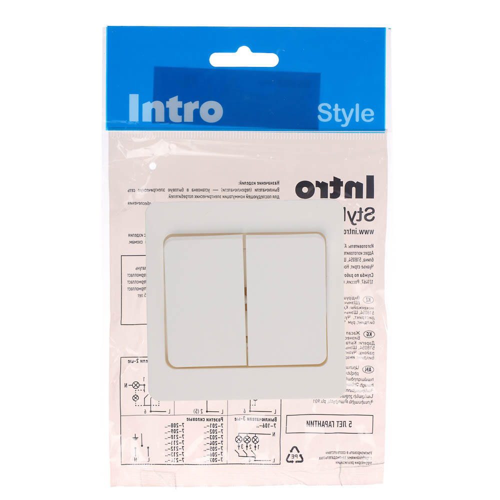 Выключатель двухклавишный скрытой установки Intro Style, 10А-250В, IP20, СУ,7-104-01, белый - #4