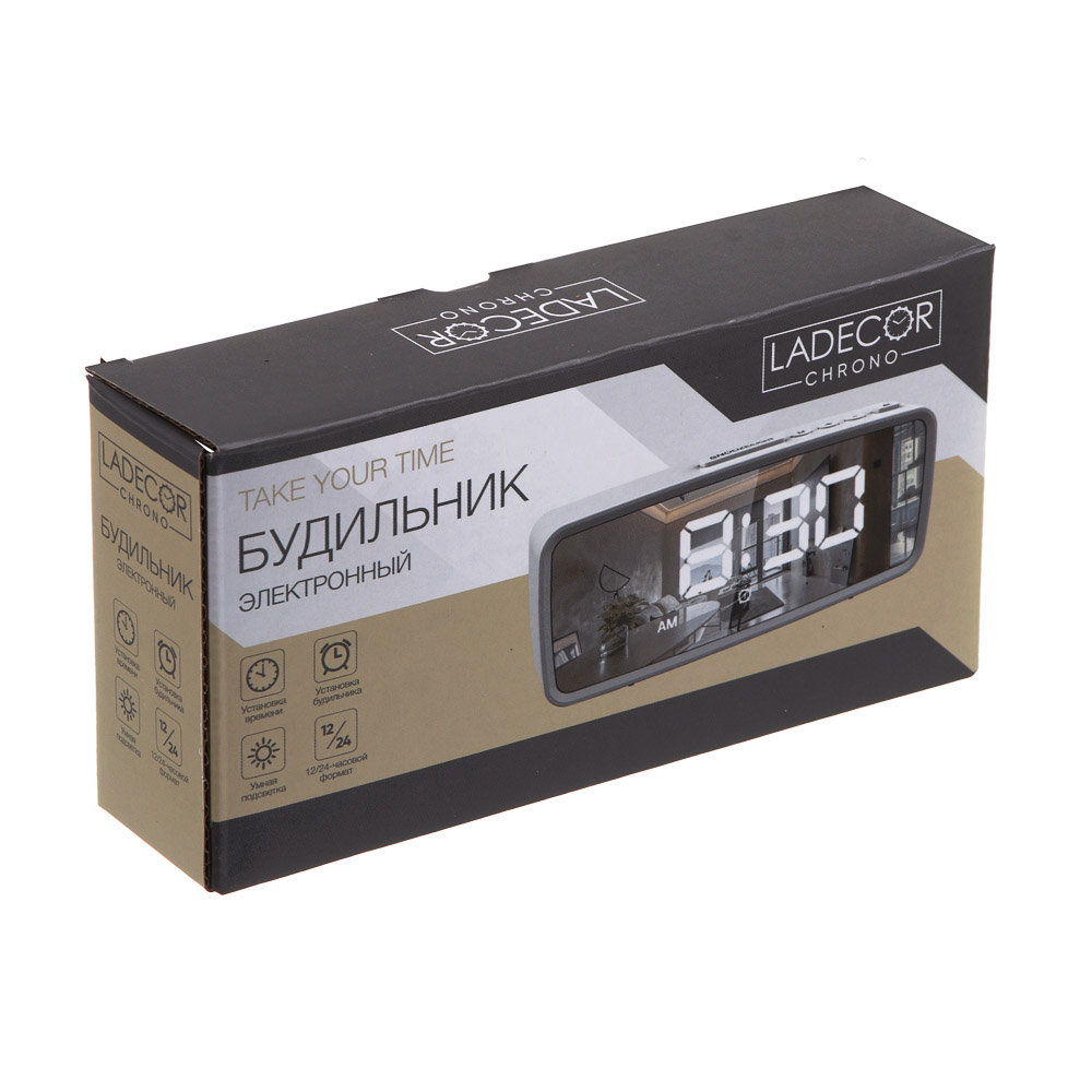 LADECOR CHRONO Будильник электронный, 14x5,7 см, USB/3xAAA, пластик, цвет белый, арт.1 - #8