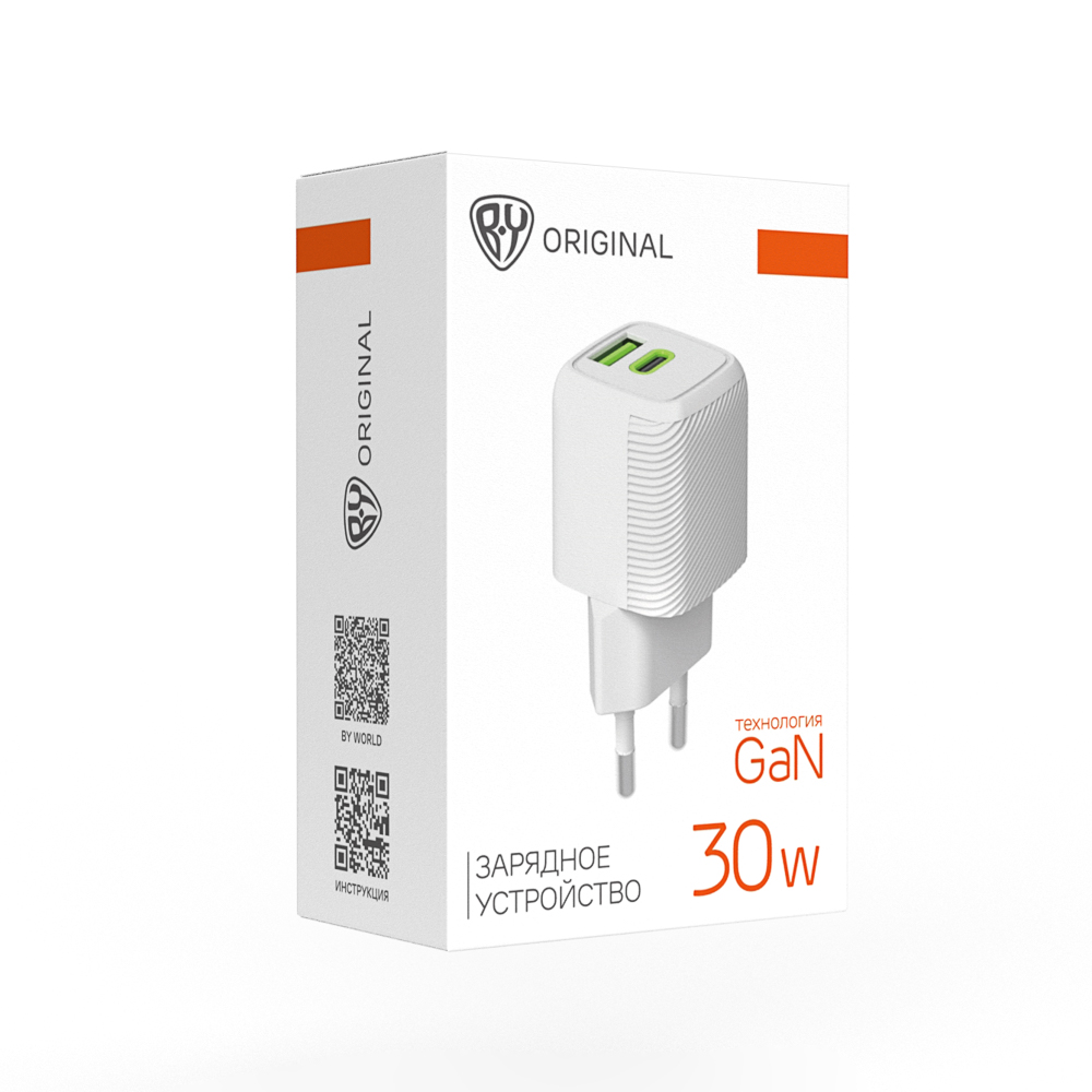 BY Сетевое зарядное устройство MINI 30Вт GaN,USB-C, USB-A, QC,PD,PPS,110-240В,50-60Гц,пластик,белый - #1
