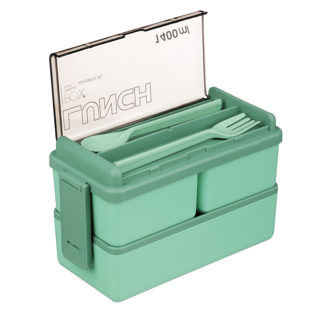 Ланч-бокс, 1400мл, со столовыми приборами (ложка вилка) PP/PS/TPR - #3