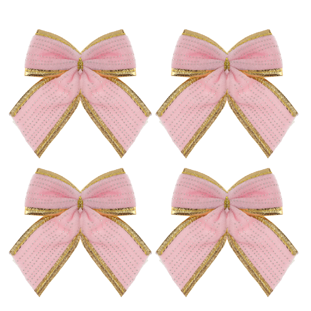 СНОУ БУМ Набор бантов 10x12 см, 4 шт, полиэстер, розовый - #1