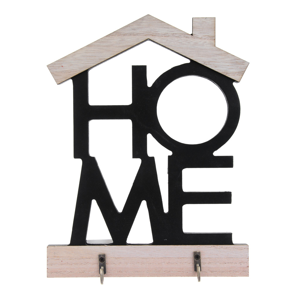 Ключница открытого типа HOME на 2 крючка, 18,5x3,5x24 см, МДФ, цвет черный - #1