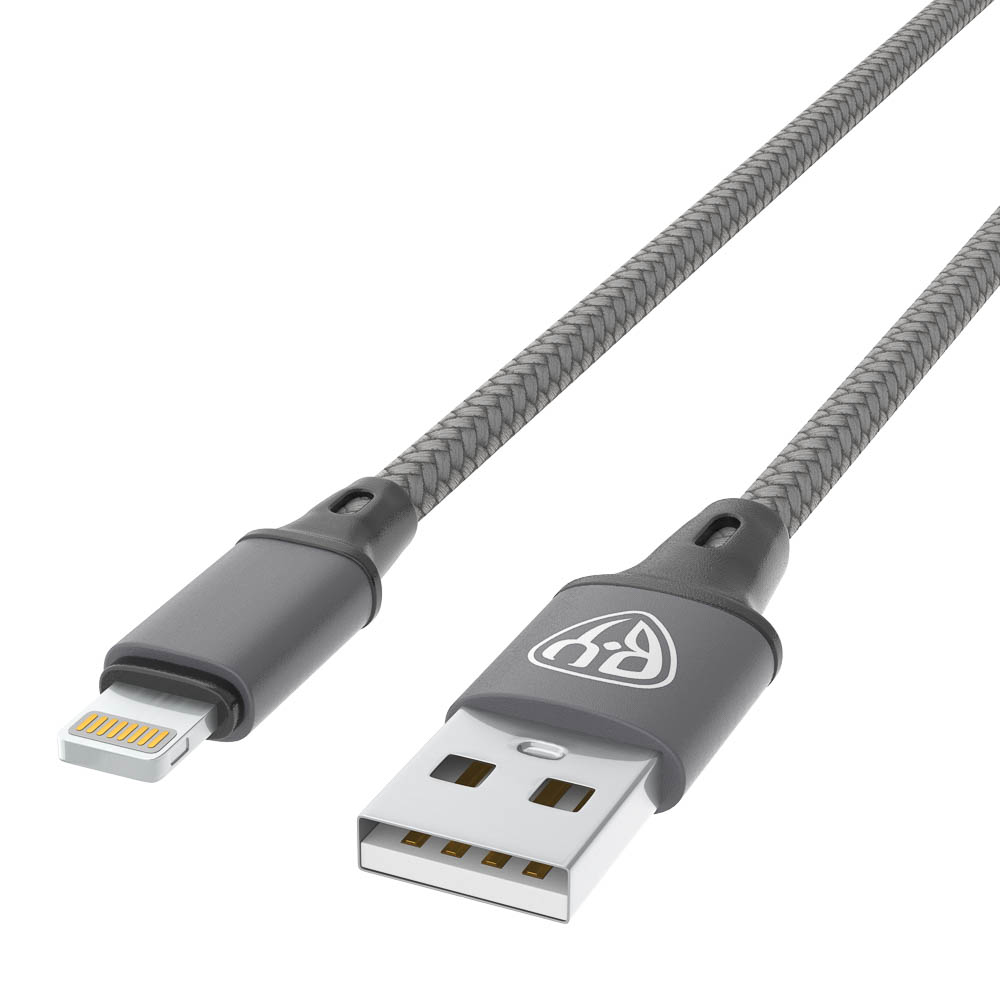 Кабель для зарядки USB(A)-iP BY Solid, 12Вт, 1 м, 2.4A, нейлон, мет. кон., графитовый - #4