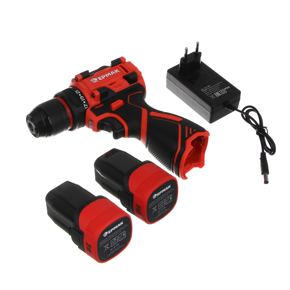 ЕРМАК Дрель-Шуруповерт бесщеточный в кейсе, 2 АКБ, 20в/2А, короткий корпус - #3