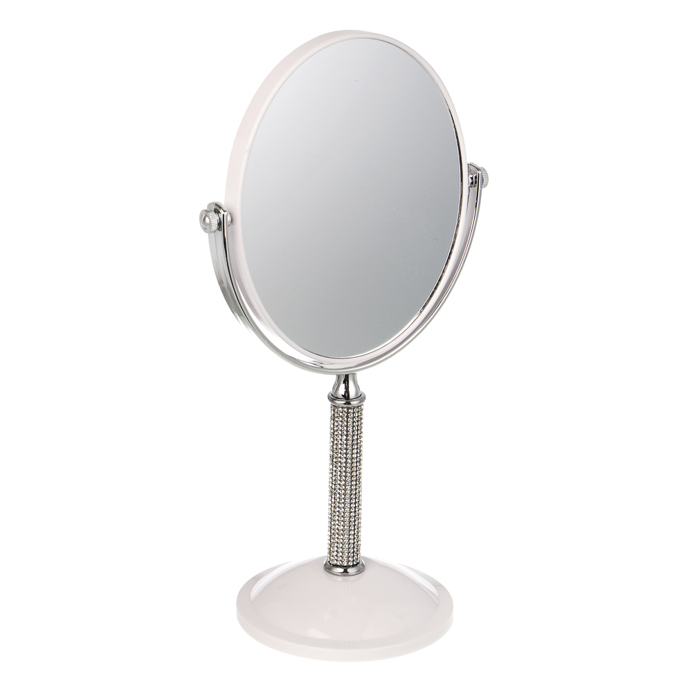 ЮНИLOOK Кристал Зеркало настольное на подставке, пластик, стекло, высота 30см, 16х13см, белый - #3