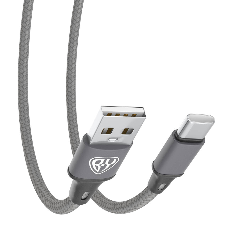 Кабель для зарядки USB(A)-Type C BY Solid, 18Вт, 1 м, 3A, нейлон, мет. кон., графитовый - #5