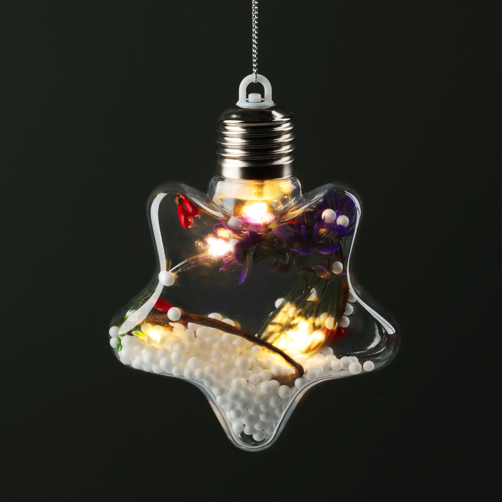 СНОУ БУМ Подвеска 10см прозрачная с декором внутри, шар, звезда, LED, 2 вида - #4