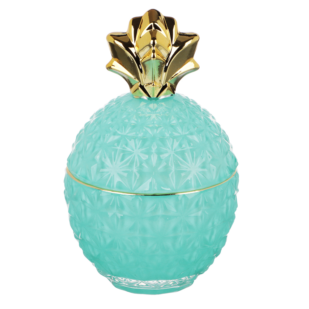 Шкатулка стеклянная Ананас голубой с золотом, 8,5x14см - #1