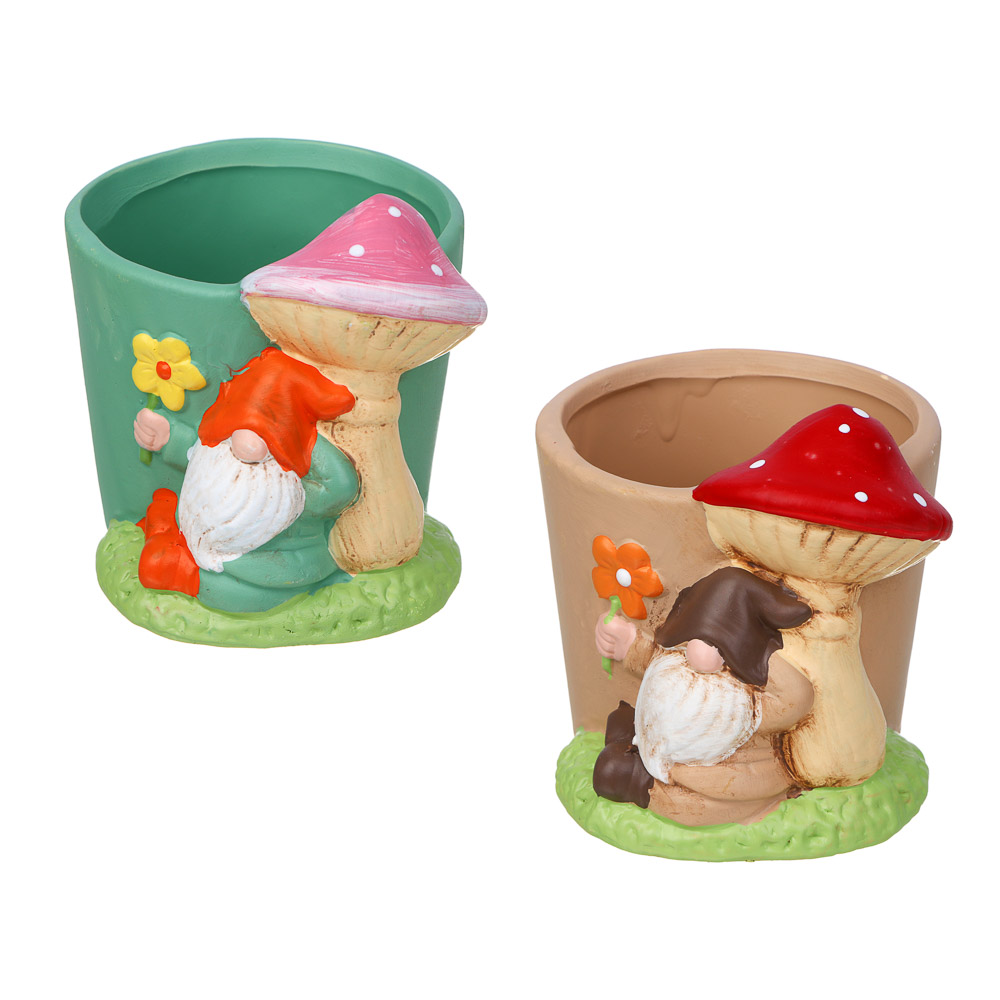 INBLOOM Кашпо Гном под мухомором 10х9см, керамика - #1