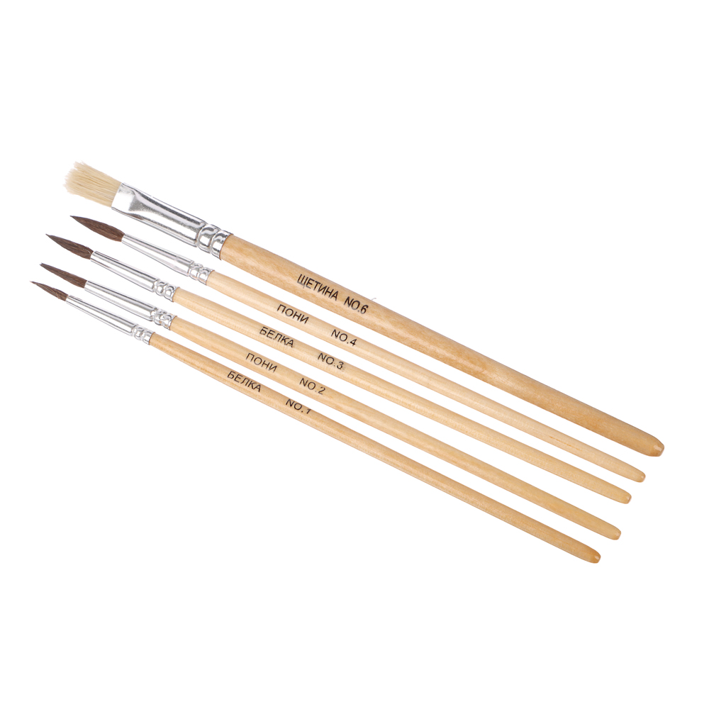 ClipStudio Набор кистей 5 шт: белка №1,3 волос пони № 2,4, щетина №6, в пакете с подвесом - #2