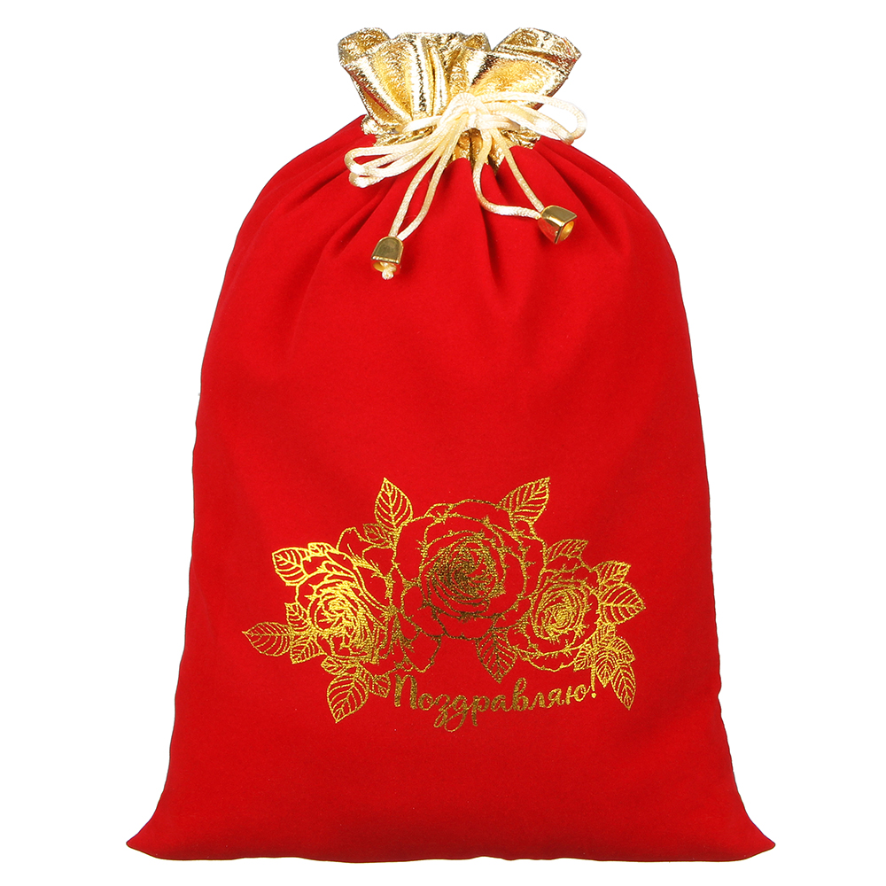 Мешок подарочный, ткань, полиэстер, 24х35 см, красный с золотом - #3