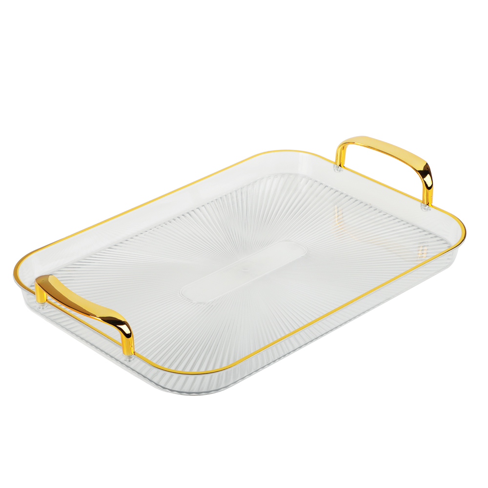 Поднос прямоугольный с ручками с золотой каемкой 42,5x27x3см РЕТ - #1
