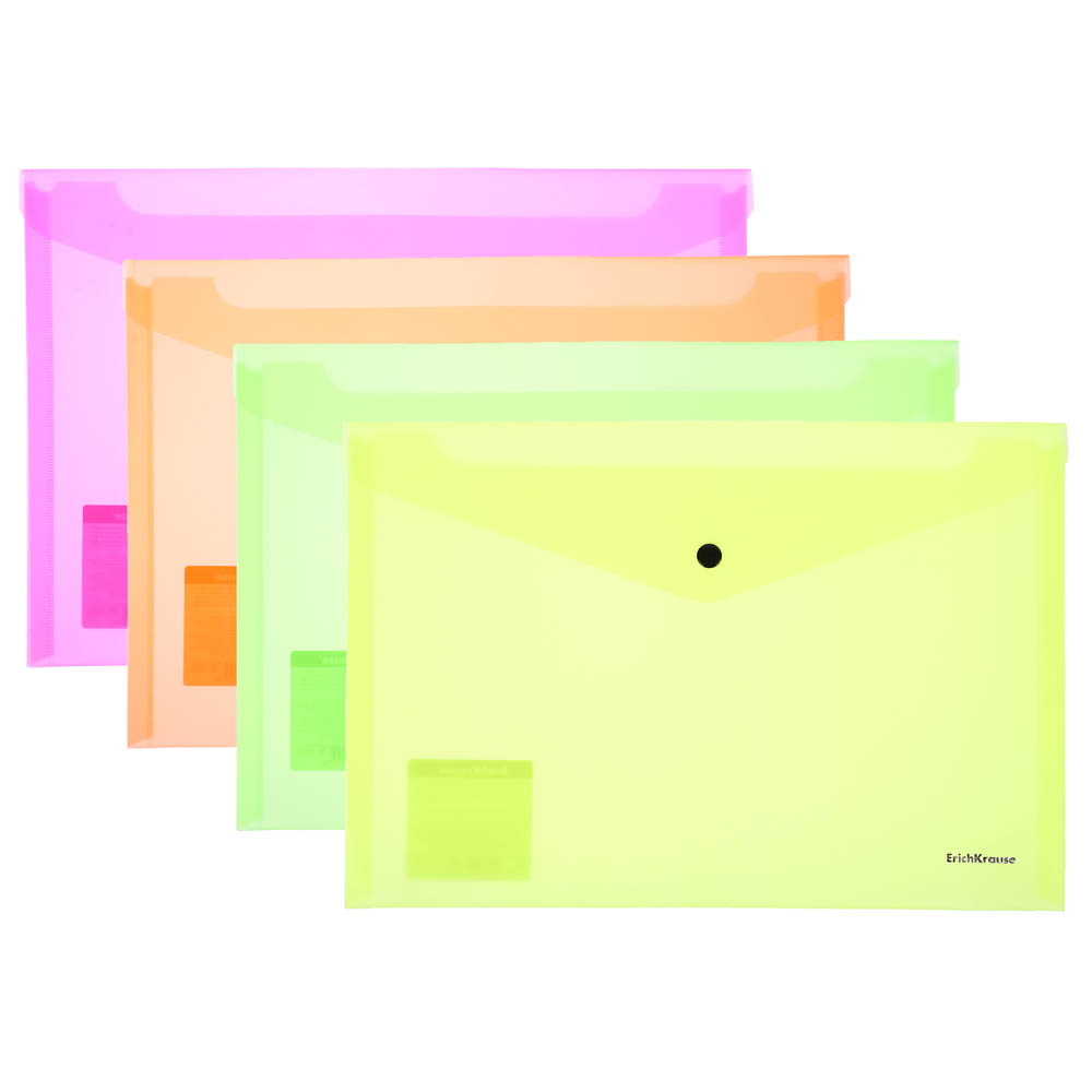 Erich Krause Папка-конверт на кнопке пластик. A4, "Физзи Вивид","Физзи Неон" полупрозр.,47423, 44431 - #2