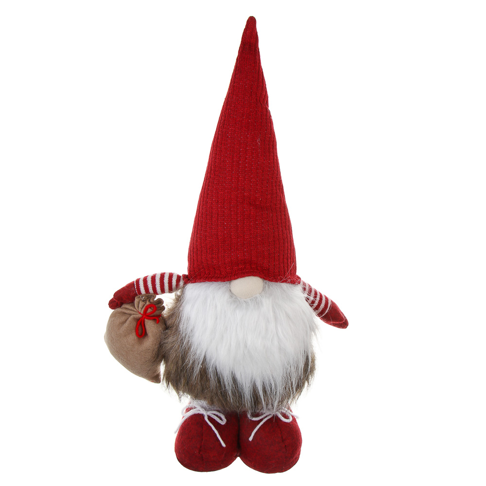 СНОУ БУМ Фигура декоративная "Гном" с выдвижными ногами 47-67 см, полиэстер, красный - #1