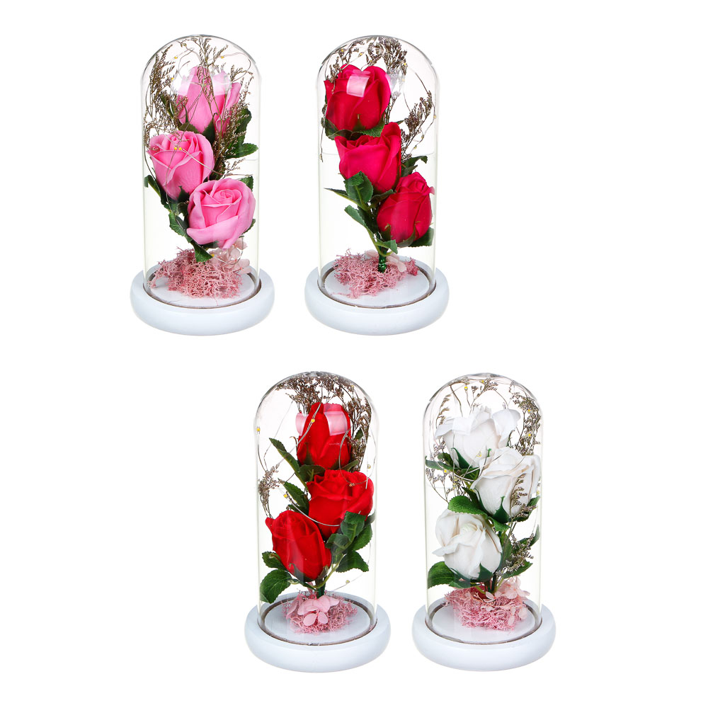 LADECOR Светильник - цветочная композиция, 3 розы, 23 см, 3хААА, 4 цвета - #2