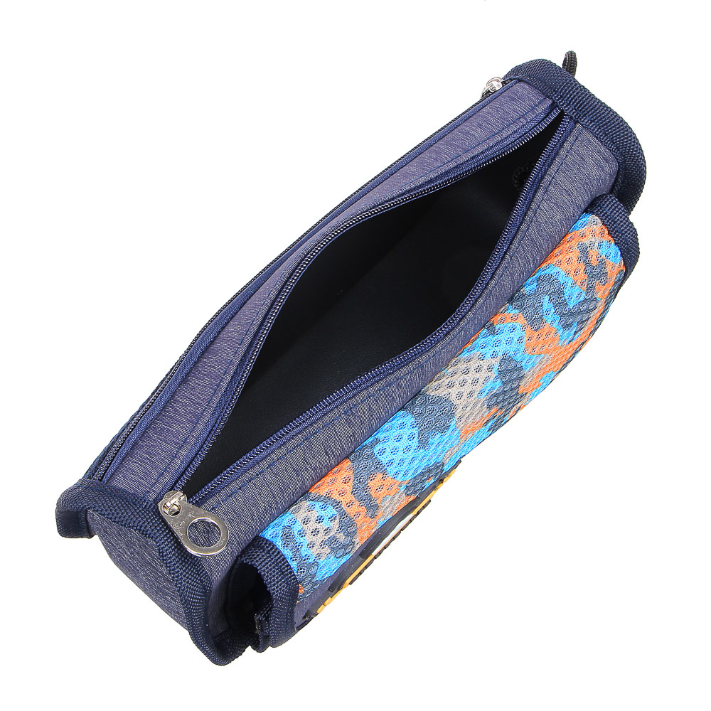 Пенал прямоугольный 20х9х5,5см, 1 отд., 1 карман, п/э под ткань, нашивка, ручка с фиксатором, 3цвета - #6